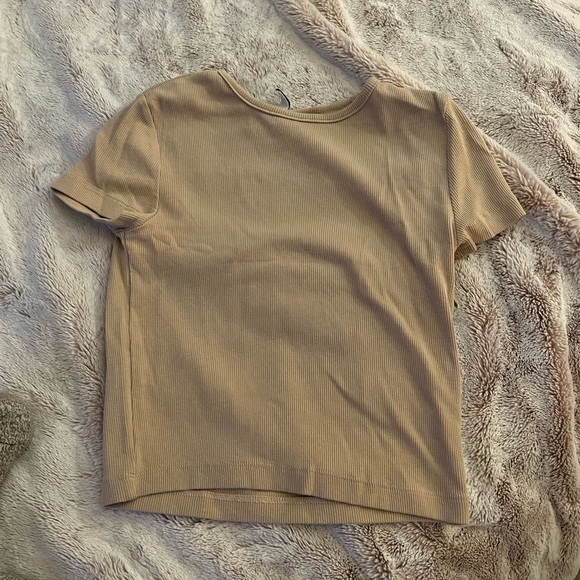 Beige tan basic tee short sleeve ribbed hm - Picture 2 of 3